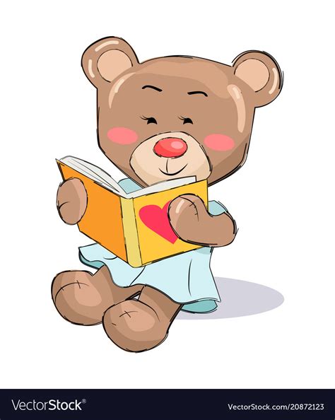 Female Teddy Bear Read Book With Heart Sign Vector Image