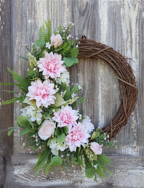 Dahlia Wreath Pink Dahlia Wreath For Front Door Shabby Chic Wreath