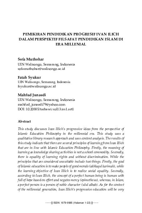 Pdf Pemikiran Pendidikan Progresif Ivan Ilich Dalam Perspektif