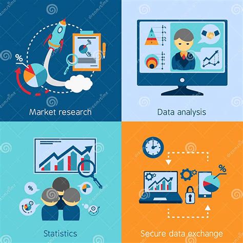 Data Analysis 4 Flat Icons Square Stock Vector Illustration Of Decorative Performance 59930687