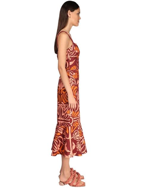 Buy Johanna Ortiz Printed Flare Linen Midi Dress Multicolor At