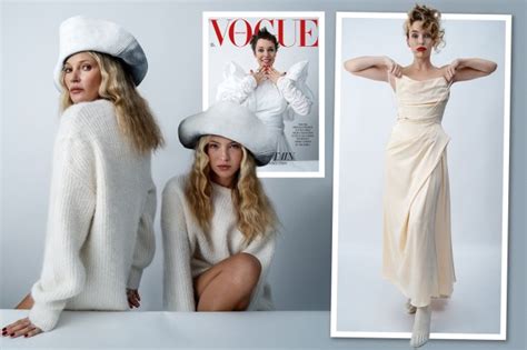 Kate Moss 49 And Lookalike Daughter Lila 21 Pose In Matching Jumpers And Hats For Vogue