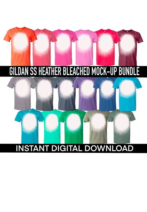 Gildan Softstyle Bleach Mockup Shirt Mockup Bundle Heather Bleached