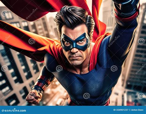A Superhero In Mid Flight Soaring Above A City Skyline Demonstrating