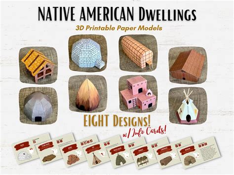 NATIVE AMERICAN Shelters Dwellings Eight 3D Paper Models Tipi