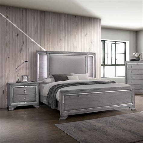 Gray Wood/Fabric King Bedroom Set 4 Pcs DAPHNE CM7556EK FOA Modern ...