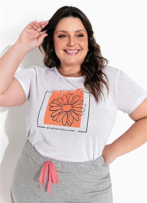 Blusa Branca Estampa Metalizada Plus Size Marguerite