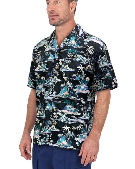 Uzzi Mens Hawaiian Casual Button Down Short Sleeve Beach Tiki Hut Print