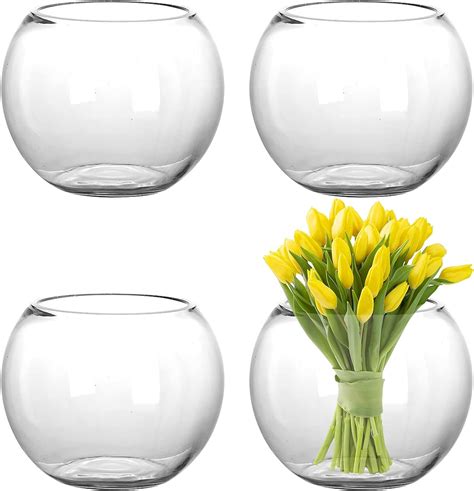 Youeon Pack Of 4 15 Cm Clear Bubble Bowl Glass Vase Round Glass Bowl