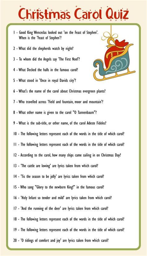 Christmas Carol Trivia 15 Free Pdf Printables Printablee