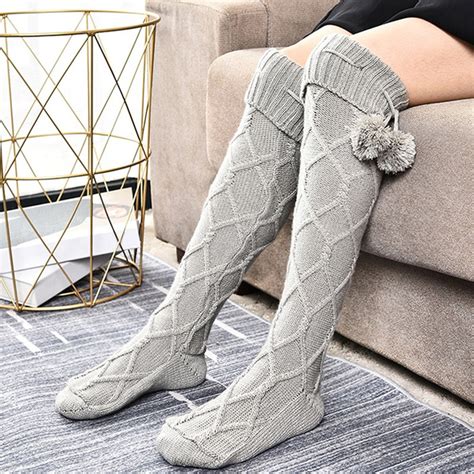 Womens Cable Knit Thigh High Boot Socks Extra Long Winter Over Knee