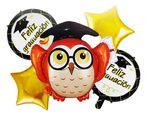 Kit Globos Metal Graduaci N Buho Carita Feliz Graduado Meses Sin