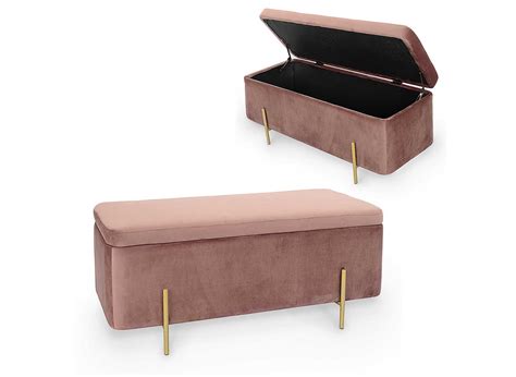 Banquette Avec Rangement En Velours Rose Et Metal Dore Kenzo