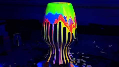 Neon Black Light Vase Paint Pour Acrylic Pour On A Vase Paint Pouring On A Glass Vase Mid