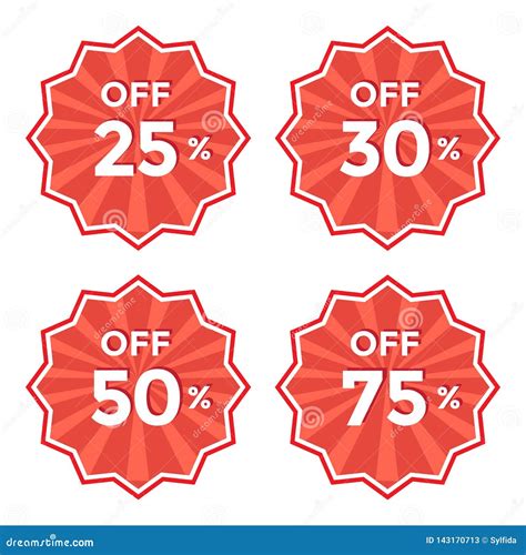 Set Of Round Red Label Discount Price Sticker Vector Illustration