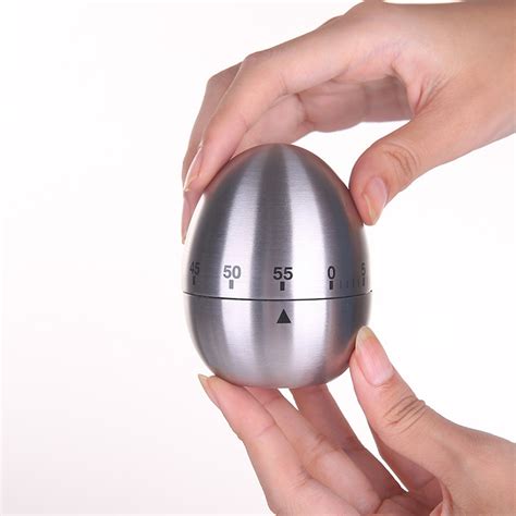 Stainless Steel Timer Kitchen Egg Shaped Mechanical 60 Minutes Rotating