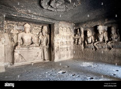 Rock carved sculptures. Ellora caves. Maharashtra. India Stock Photo ...