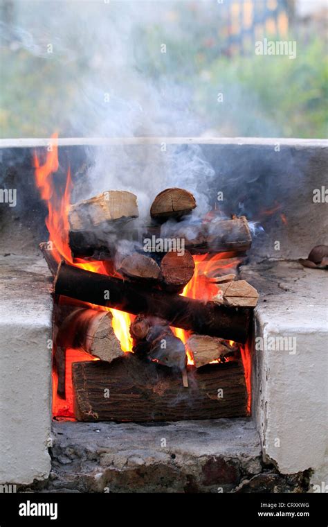 Lit Fire In Anticipation Of A Braai Barbecue In South Africa Stock