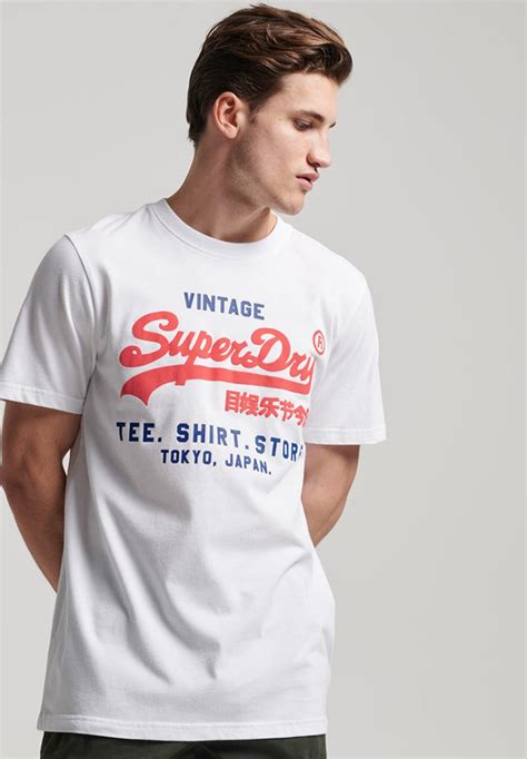 Superdry Vintage Classic T Shirt Print Optic White Denim Zalando Ch