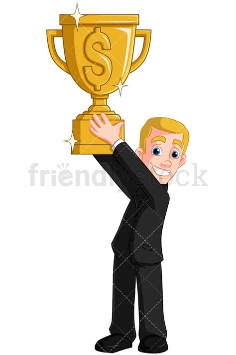 Business Man Holding Gold Trophy Vector Cartoon Clipart Friendlystock