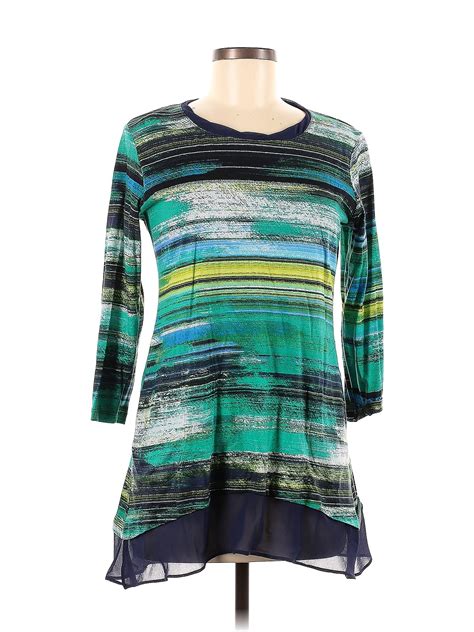 Logo By Lori Goldstein Color Block Stripes Multi Color Teal Long Sleeve