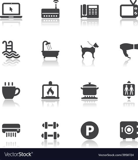 Hotel and Hotel Amenities Services Icons Vector Image