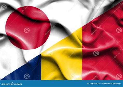 Chad And Japan Flags Crossed And Waving Flat Style Official Proportion