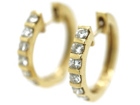 18ct Gold And Diamond Hoop Earrings 240n The Antique Jewellery Company