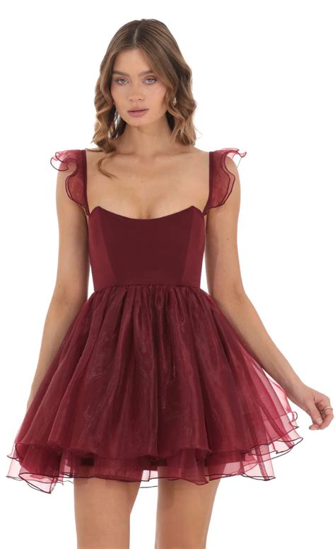 Corset Flare Dress In Maroon LUCY IN THE SKY