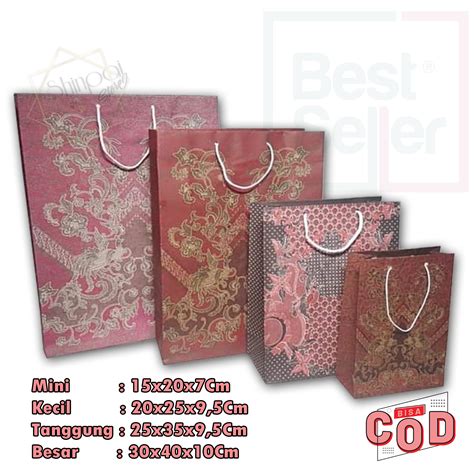 1 Lusin 12 Pcs Size 25x35x9 5cm Tas Kertas Batik Souvenir T Kraft Paper Goodie Bag Motif