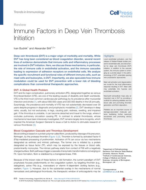 Pdf Immune Factors In Deep Vein Thrombosis Initiation