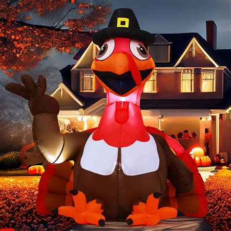 5 FT Thanksgiving Inflatables Turkey With Pilgrim Hat Blow Up Yard