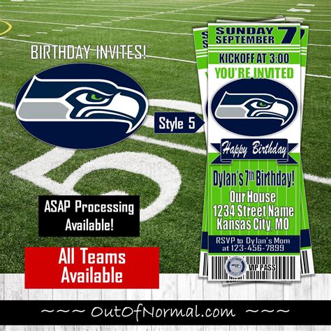 Seattle Seahawks Nfl Football Ticket Style Invitation Invitaciones Seahawks