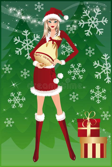 Cute Female Elf With Christmas Presents Stock Vector Illustration Of