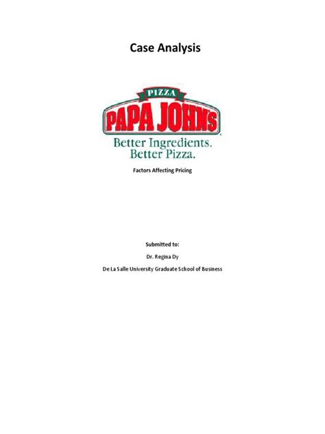 Papa Johns Case Study Sample Fdnmark Pdf Pricing Competition