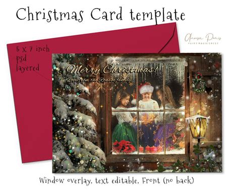 Photo Christmas Card Template Photoshop , Christmas Window Overlay, Psd ...