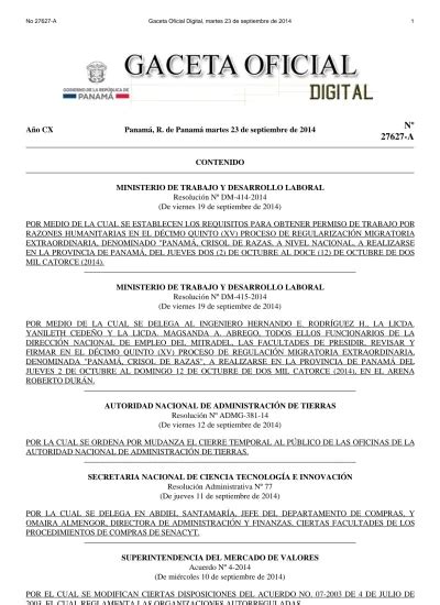 No A Gaceta Oficial Digital martes 23 de septiembre de Año CX Panamá