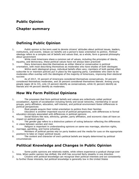 Chapter 6 Public Opinion Summary Public Opinion Chapter Summary