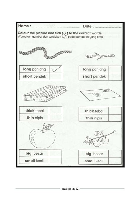 Prasekolah Sk Pesang Begu Lembaran Kerja Awal Sains