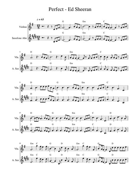 Perfect Ed Sheeran Sheet Music For Saxophone Alto Violin Mixed Duet