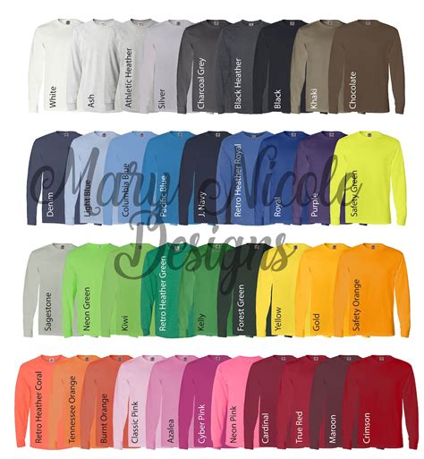 Fruit of Loom 4930 All Color Chart // Etsy Color Chart // Tshirt Color ...