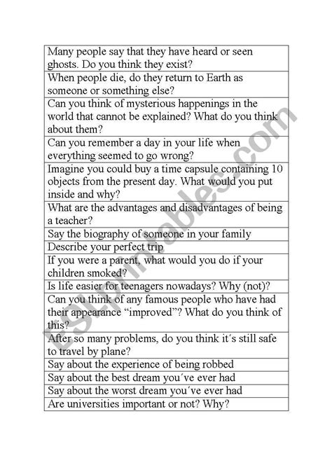 One Minute Talk ESL Worksheet By Jaqueholpin