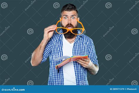 Funny Amazed Man In Party Glasses Reading Book Stock Image Image Of