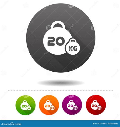 Weight Icon 20 Kilogram Sport Symbol Sign Web Button Stock Vector