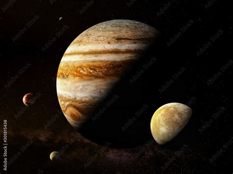 Jupiter with moons - High resolution 3D Rendering images presents planets of the solar system ...