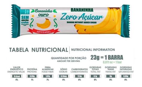 Barra Doce De Bananinha Zero Açúcar 23g Caixa 16 Unidades Frete grátis