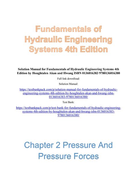 Solution Manual For Fundamentals Of Hydraulic Engineering Systems Th