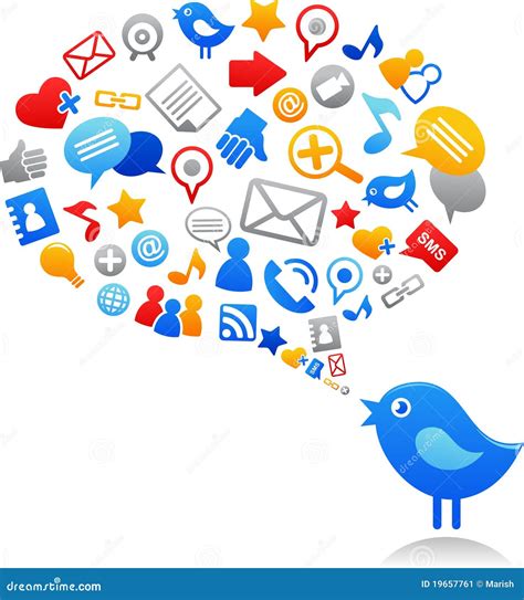 Blue Bird with Social Media Icons Stock Vector - Illustration of