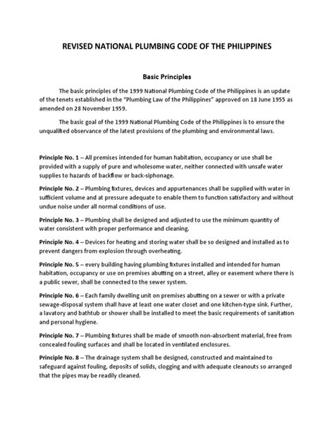 Revised National Plumbing Code Of The Philippines Basic Principles