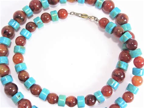 Vintage Amber Turquoise Bead Necklace 24 Inch Long Etsy Beaded